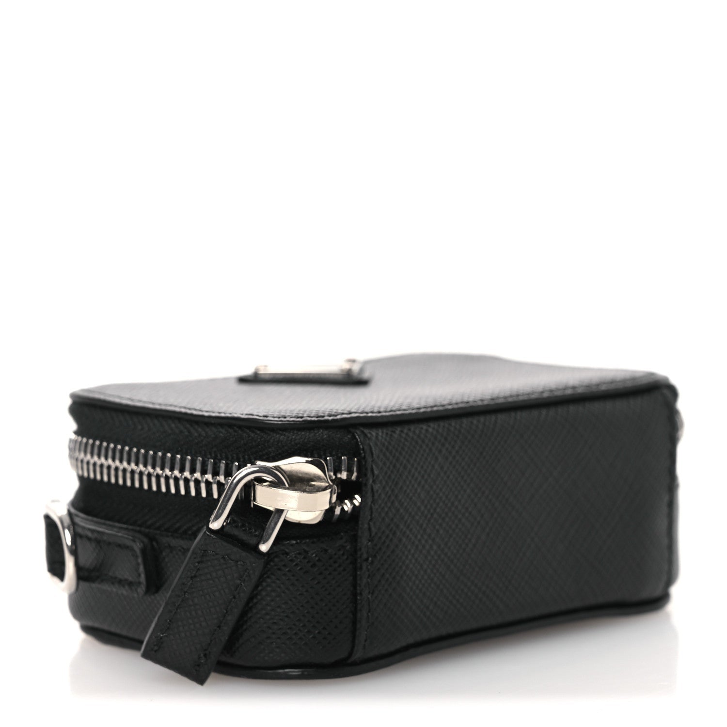 Prada Saffiano Travel Metal Triangle Logo Mini Pouch Shoulder Bag Black