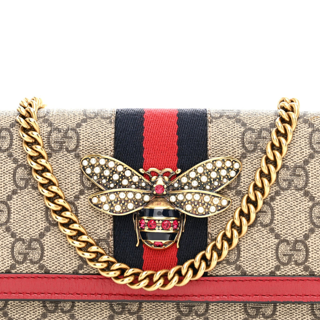 Gucci GG Supreme Monogram Web Queen Margaret Chain Wallet Red