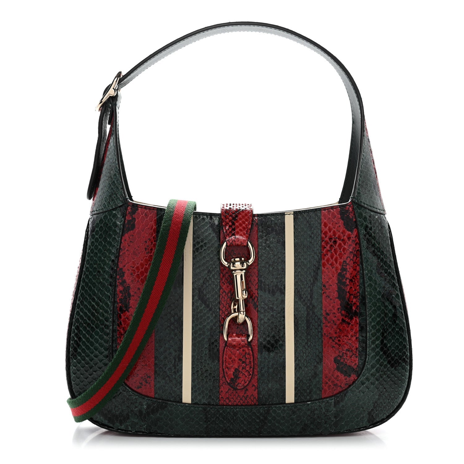 Gucci Snakeskin Web Small Jackie 1961 Hobo Green