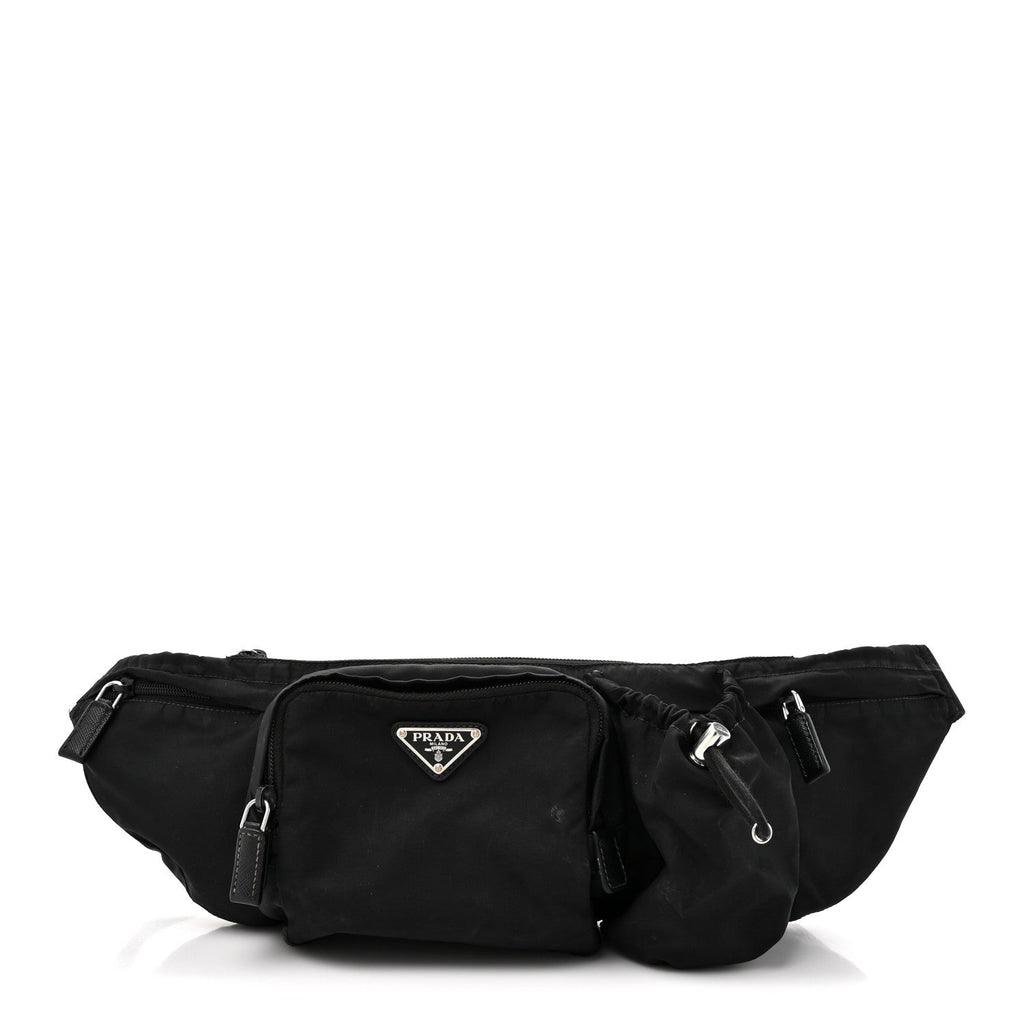 Prada Re-Nylon Saffiano Metal Triple Pocket Belt Bag Black