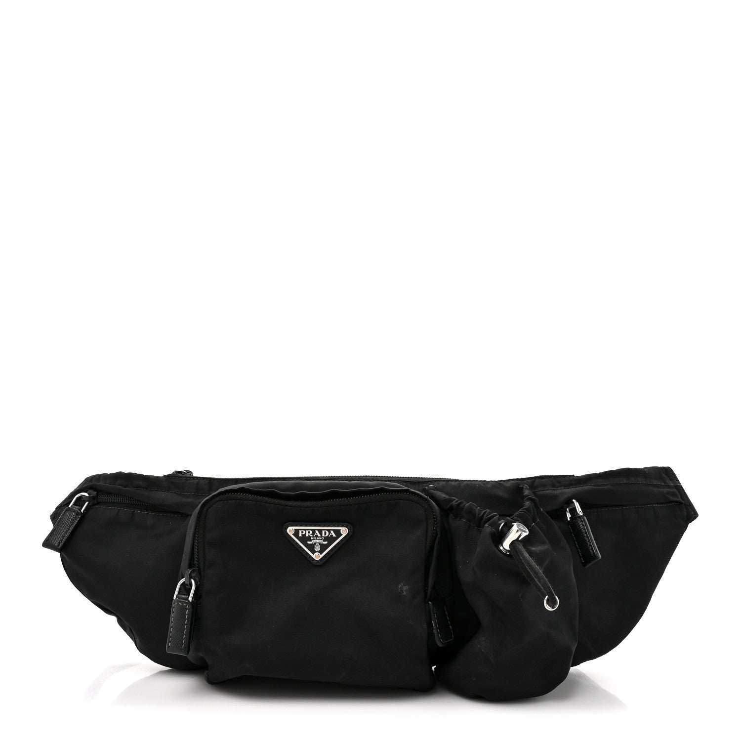Prada Re-Nylon Saffiano Metal Triple Pocket Belt Bag Black