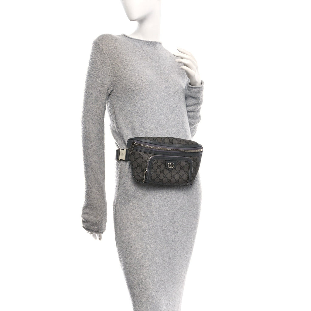 Gucci GG Supreme Monogram Textured Dollar Calfskin Ophidia Belt Bag Grey Black Graphite Grey