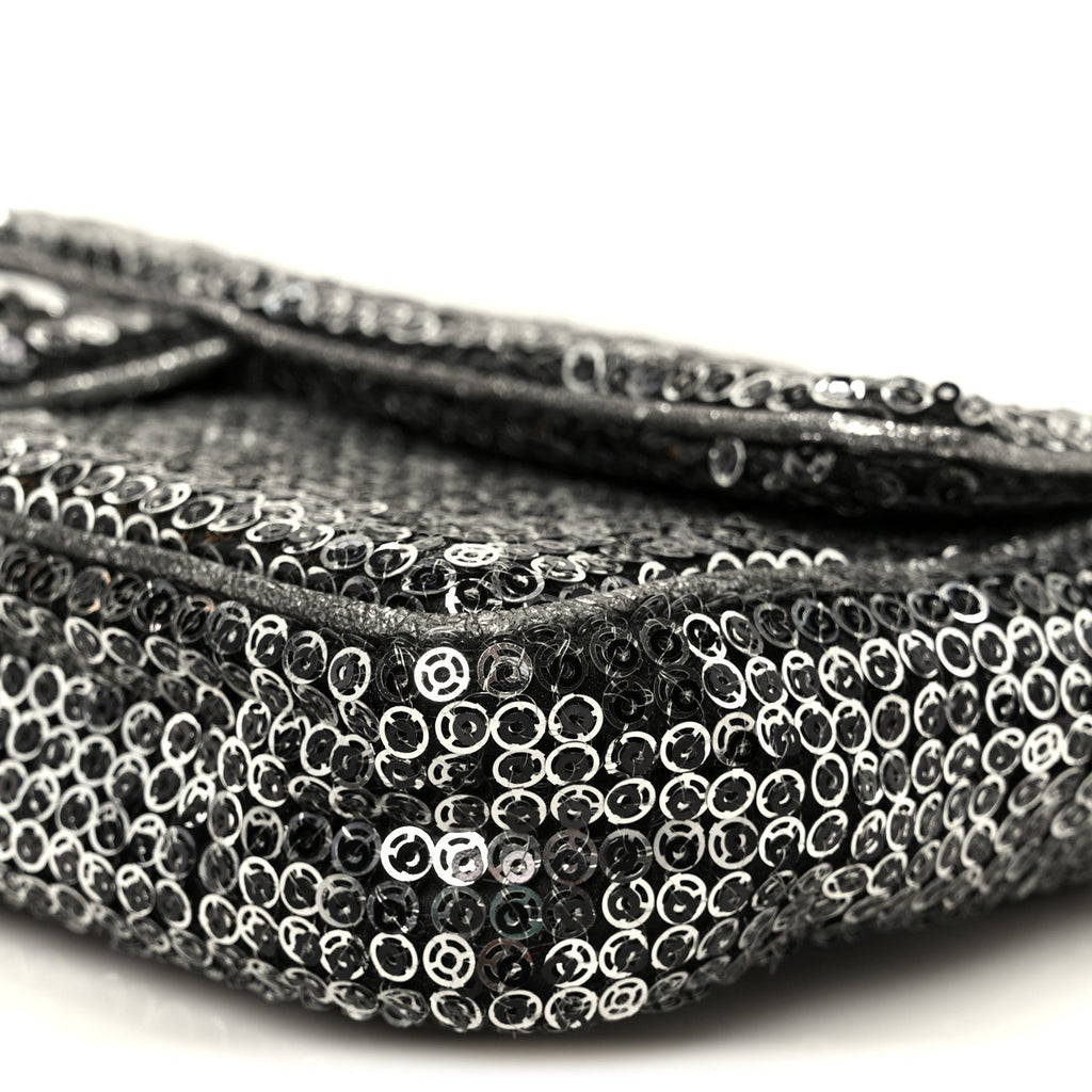 Chanel Sequin East West Flap Dark Silver