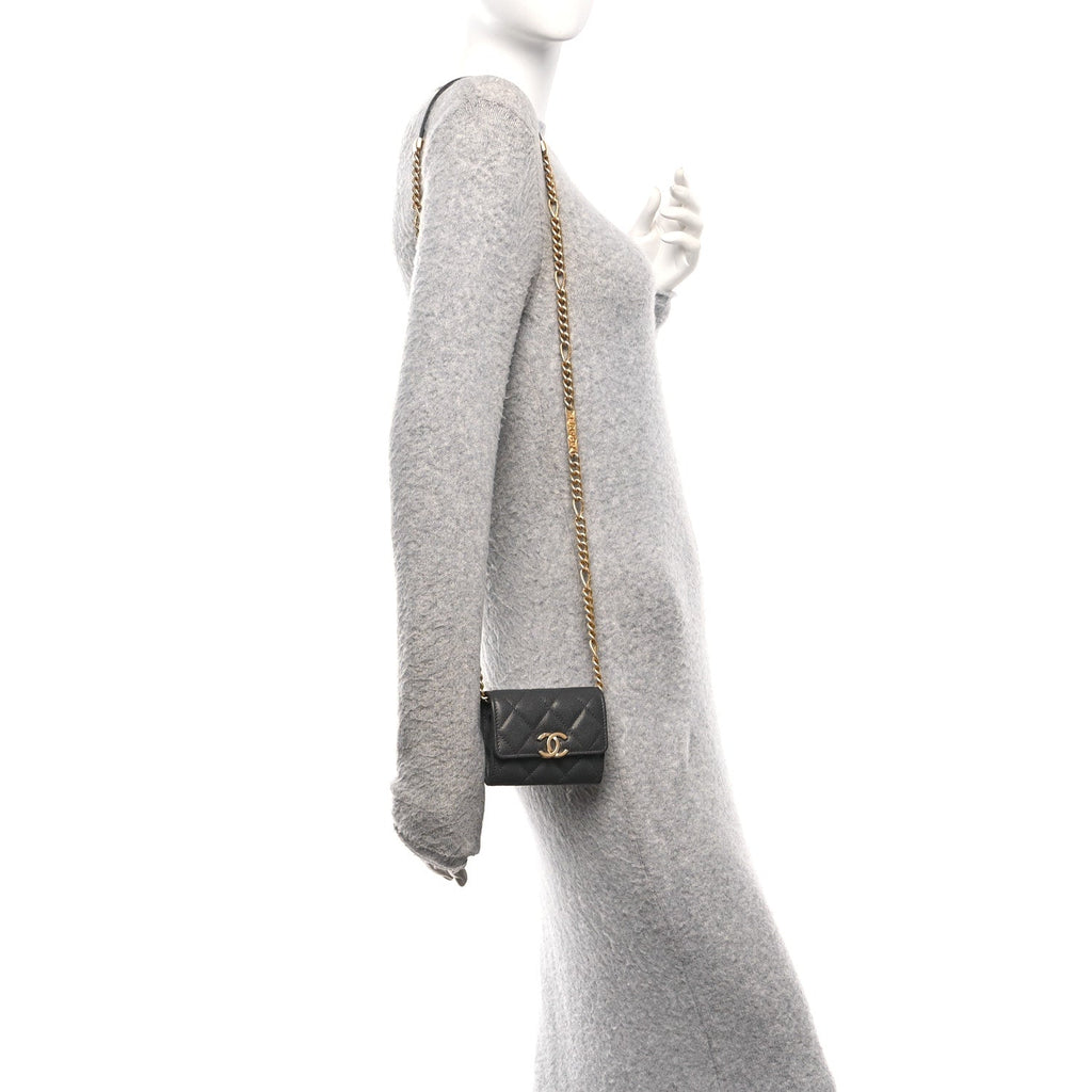 Chanel Caviar Quilted Bracelet On Chain Clutch Grey