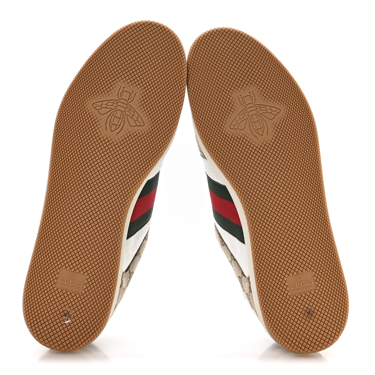 Gucci GG Supereme Monogram Calfskin Web Mens Screener Sneakers 10 Beige Ebony White Shine Purple
