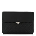 Grained Calfskin Quilted CC Box Pouch Black