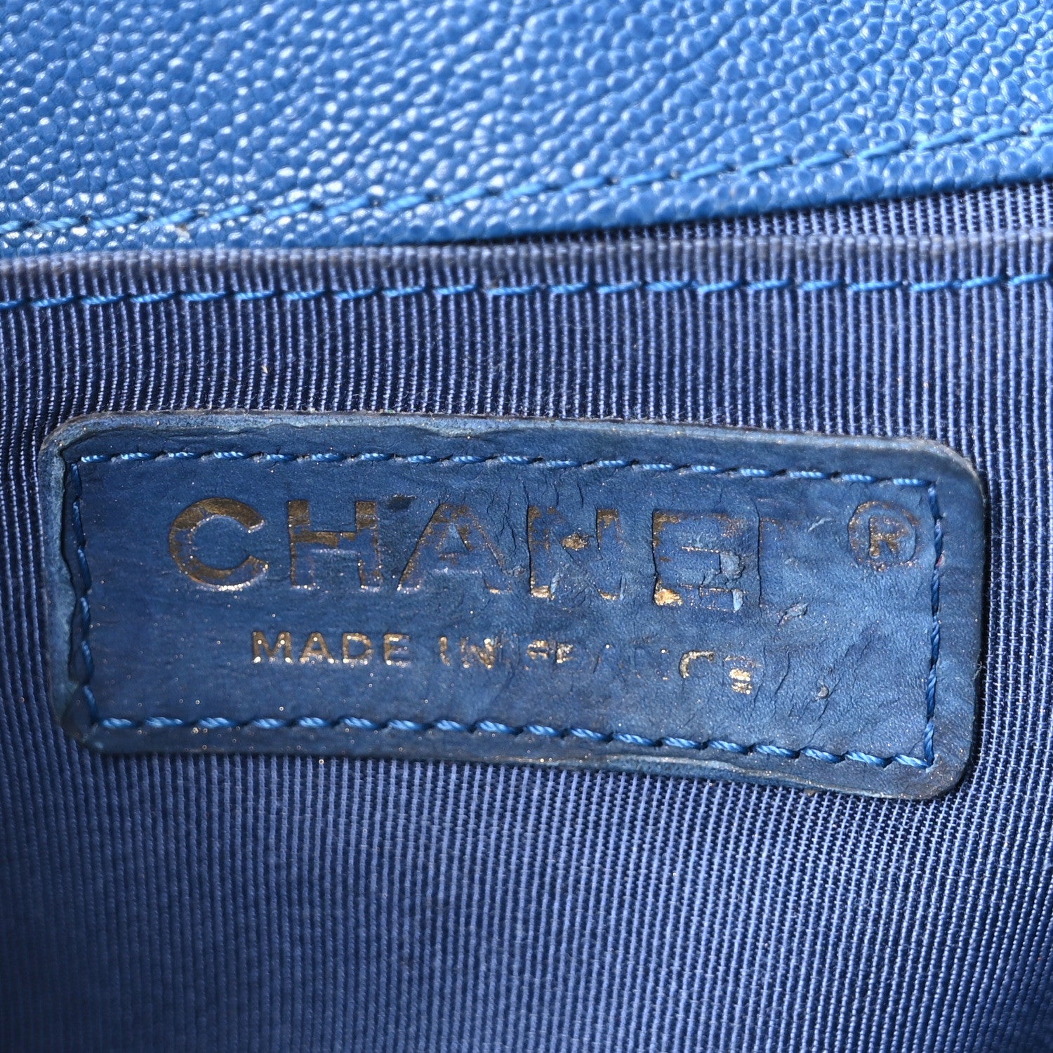 Chanel Iridescent Caviar Quilted Medium Boy Flap Dark Blue