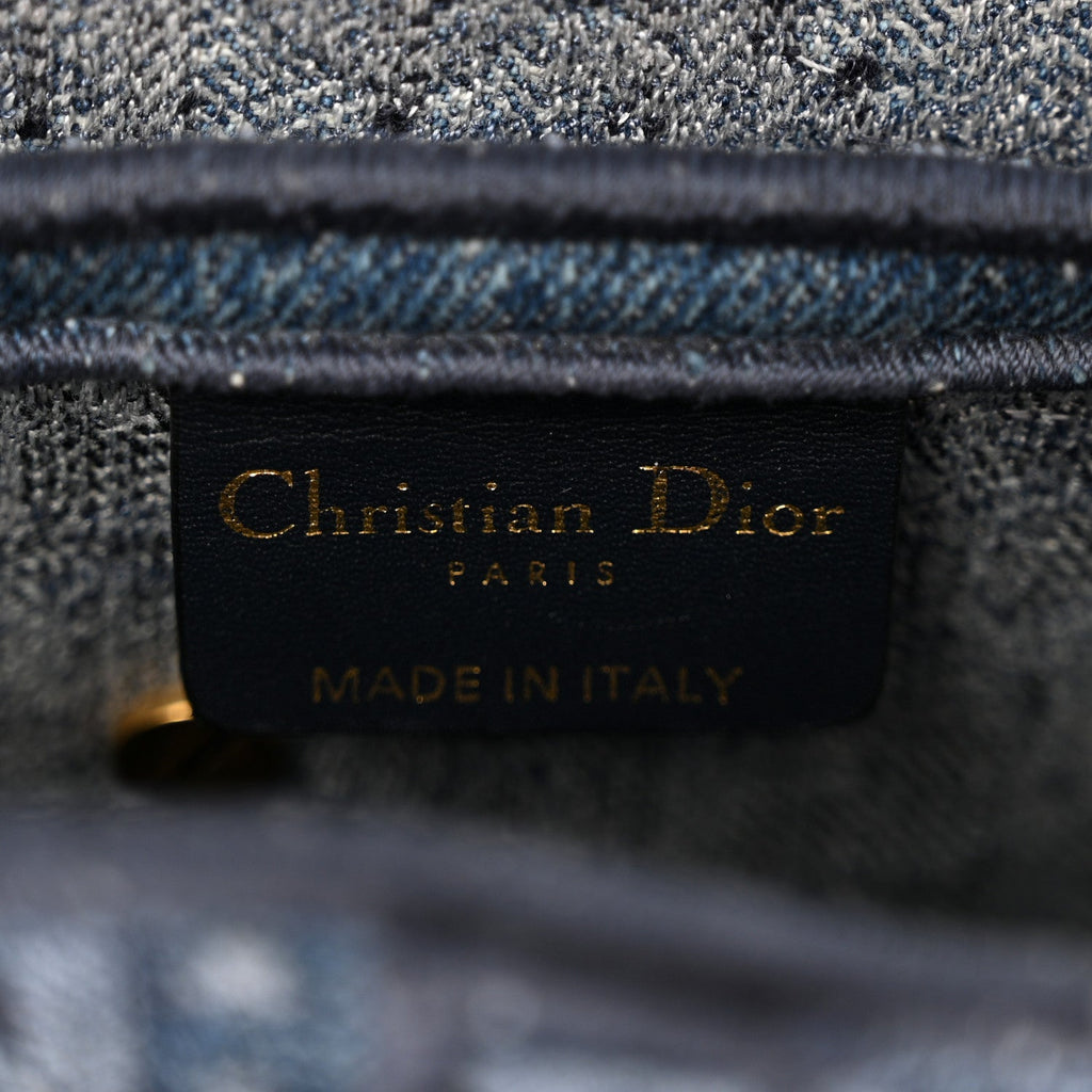 Christian Dior Oblique Embroidered Saddle Bag Denim Blue