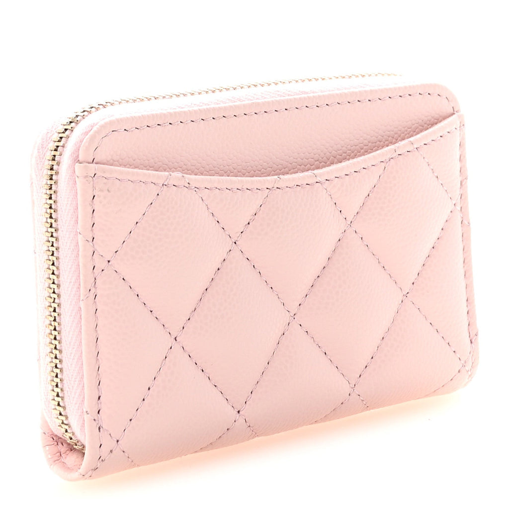 Caviar Quilted Zip Coin Purse Pink