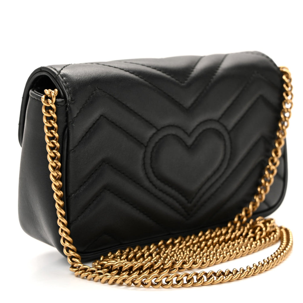 Gucci Calfskin Matelasse Super Mini GG Marmont Shoulder Bag Black