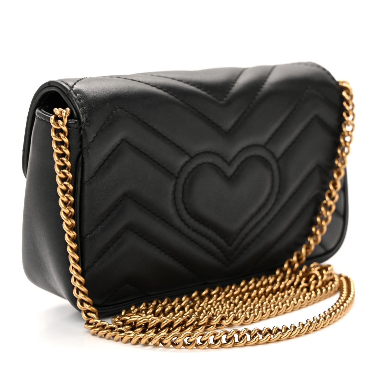 Gucci Calfskin Matelasse Super Mini GG Marmont Shoulder Bag Black