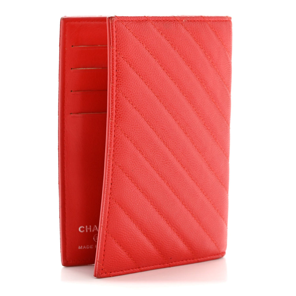 Caviar Chevron Quilted Passport Holder Red