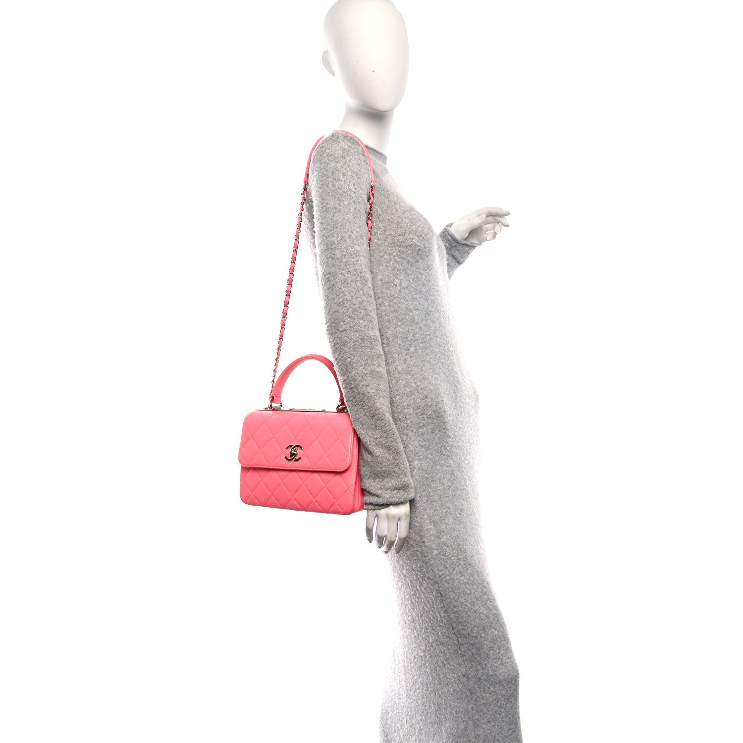 Chanel Lambskin Lacquered Quilted Mini Trendy CC Dual Handle Flap Bag Coral Pink