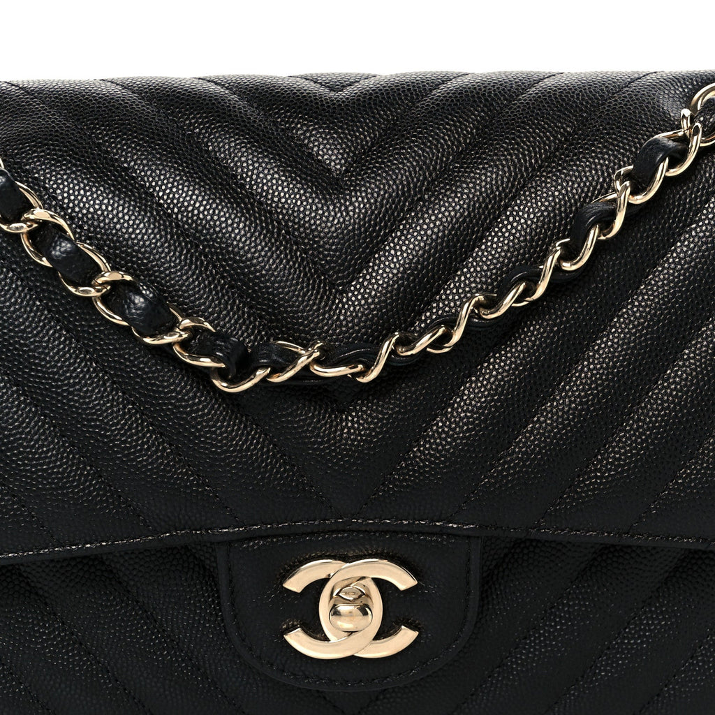 Chanel Caviar Chevron Quilted Medium Double Flap Black