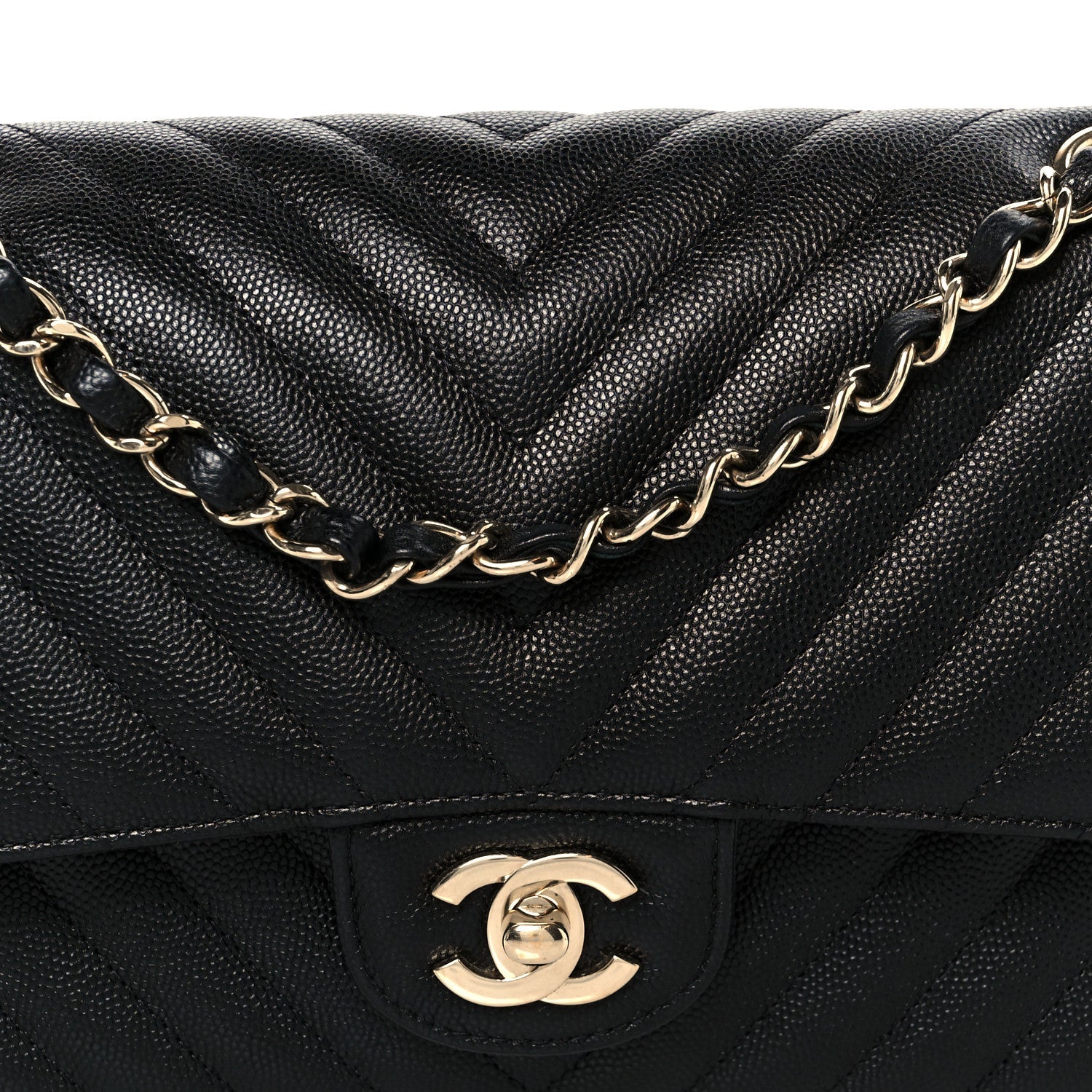 Chanel Caviar Chevron Quilted Medium Double Flap Black