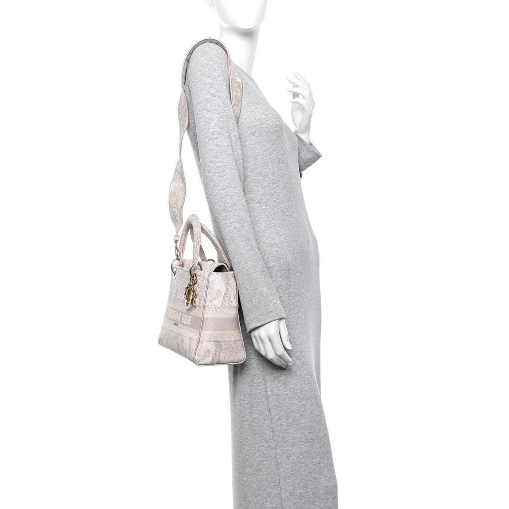 Christian Dior Canvas Toile De Jouy Reverse Embroidered Medium Lady D-Lite Rose