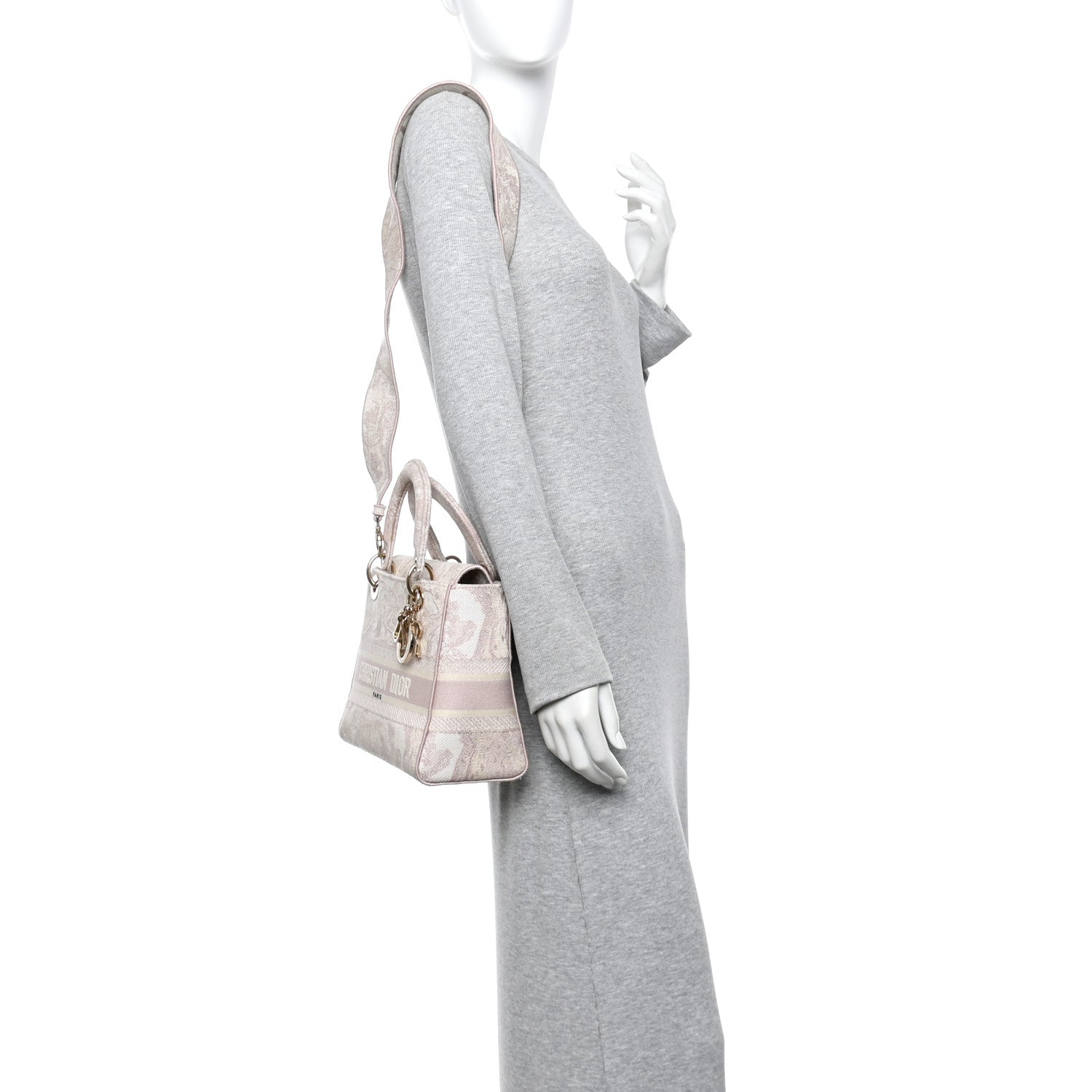 Christian Dior Canvas Toile De Jouy Reverse Embroidered Medium Lady D-Lite Rose