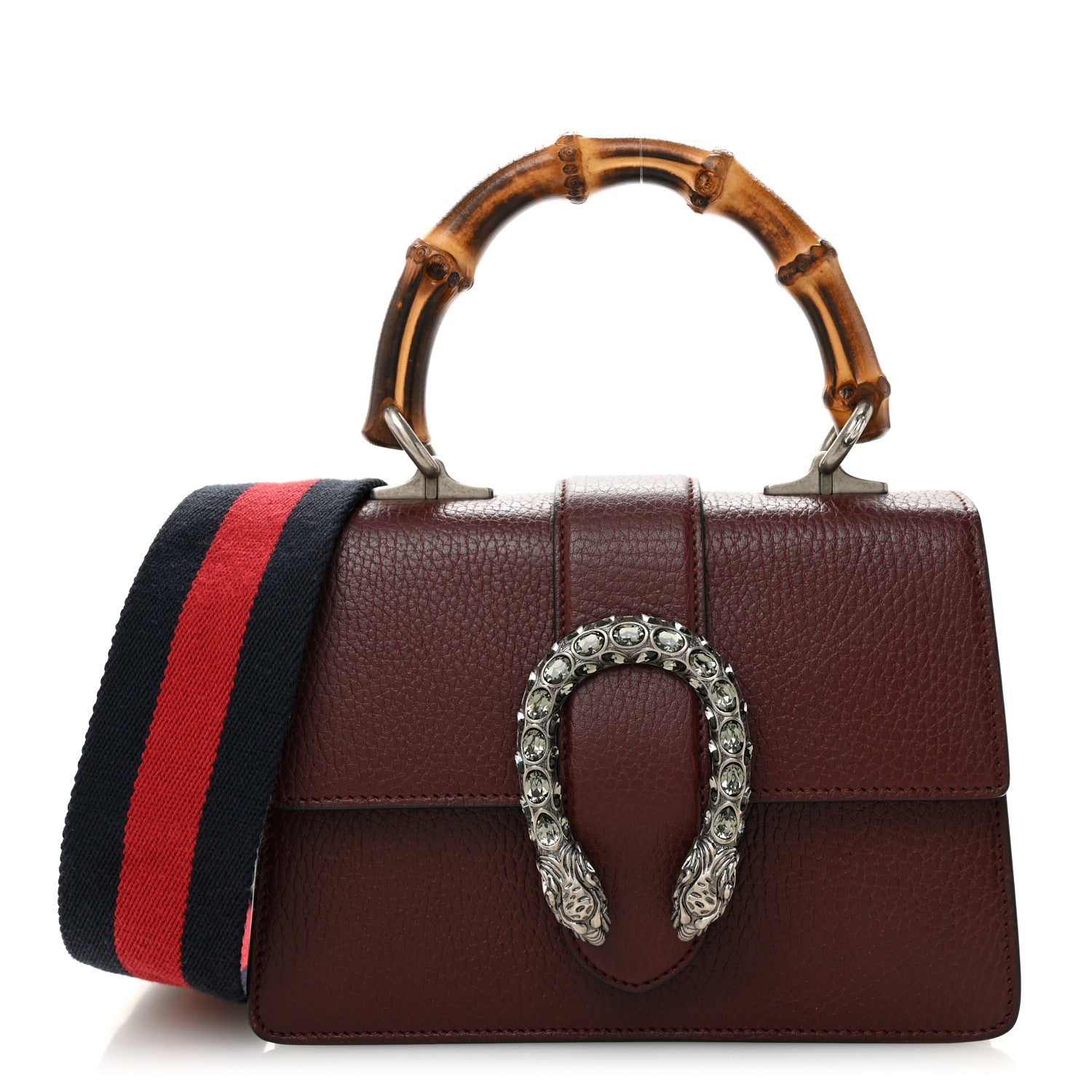Gucci Dollar Calfskin Crystal Web Mini Dionysus Bamboo Top Handle Bag Vintage Bordeaux Black Diamond