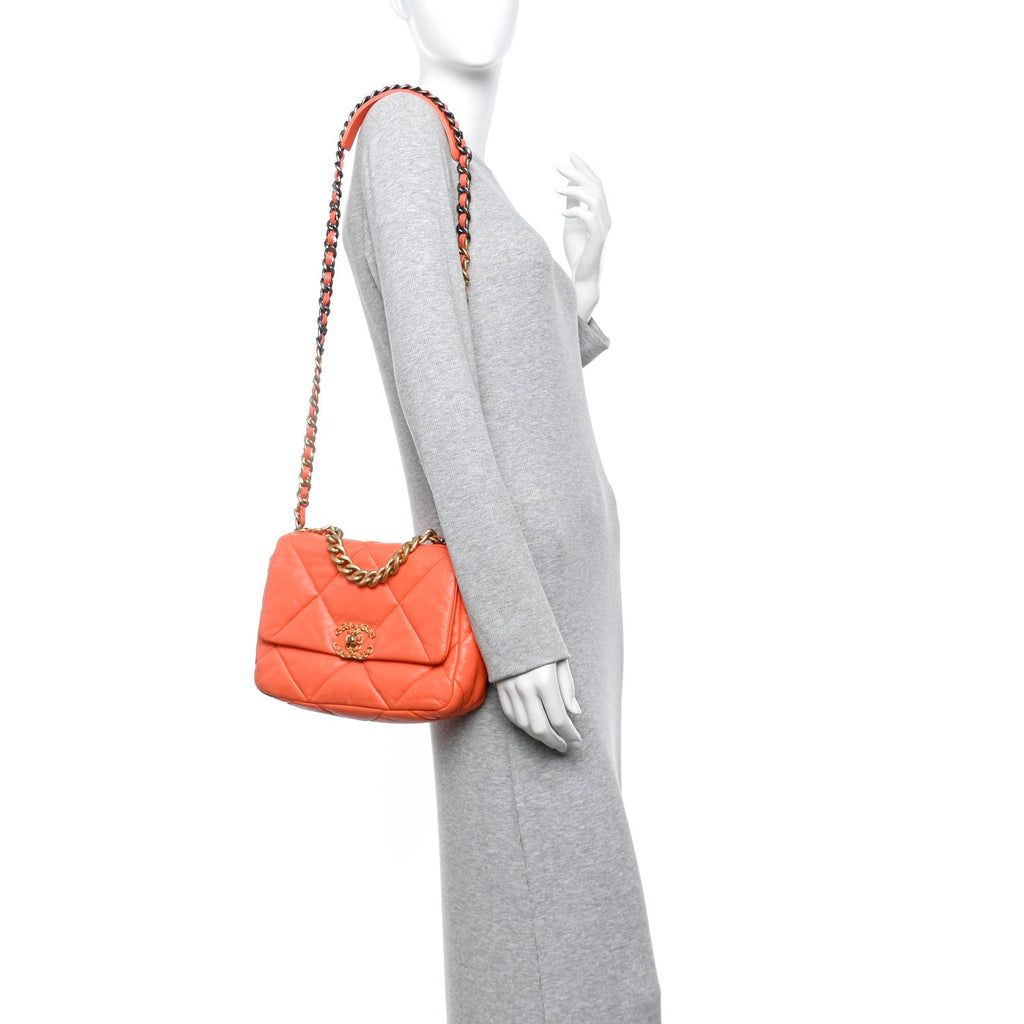 Chanel Goatskin Quilted Medium Chanel 19 Flap Orange