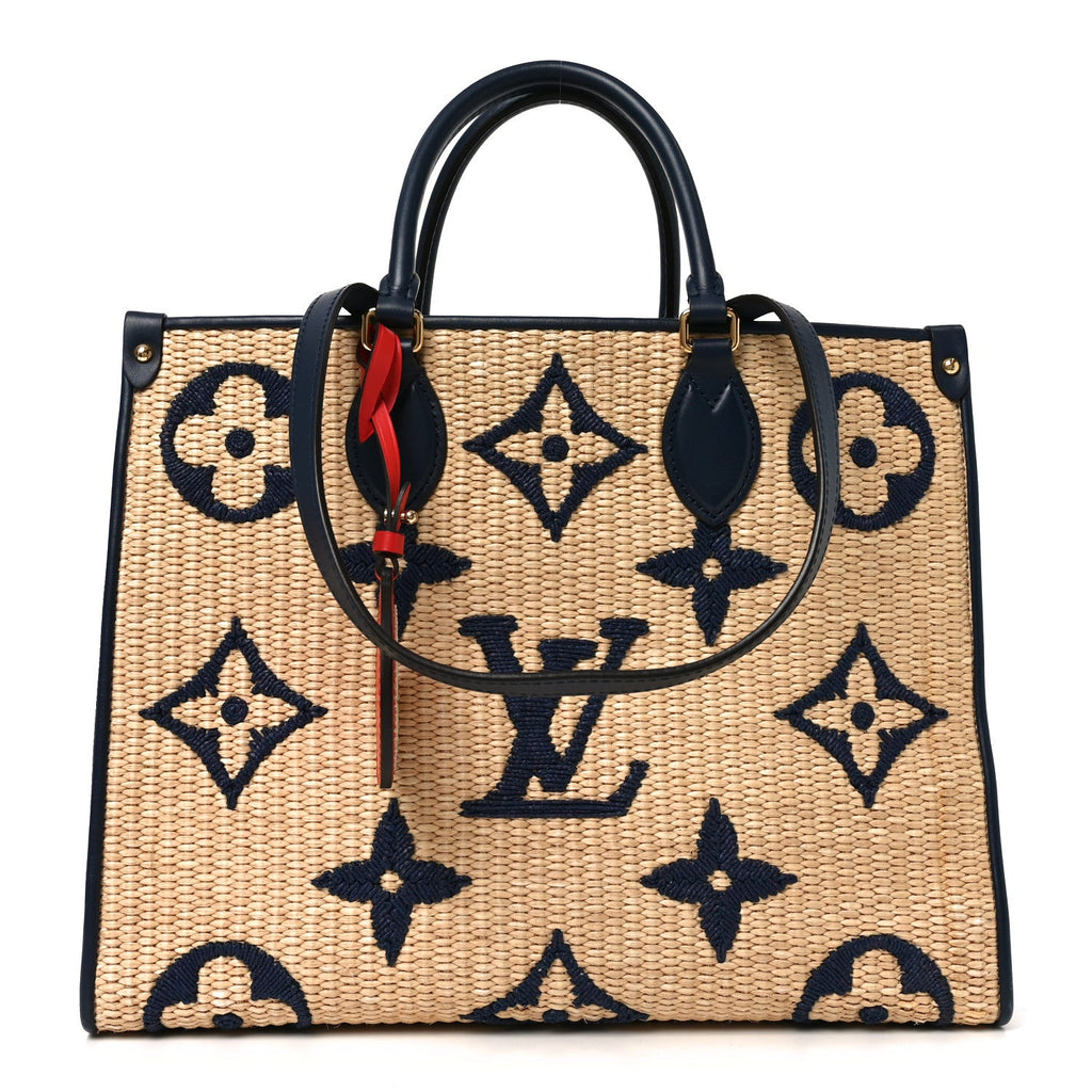 Louis Vuitton Raffia Calfskin Monogram Giant Onthego MM Blue