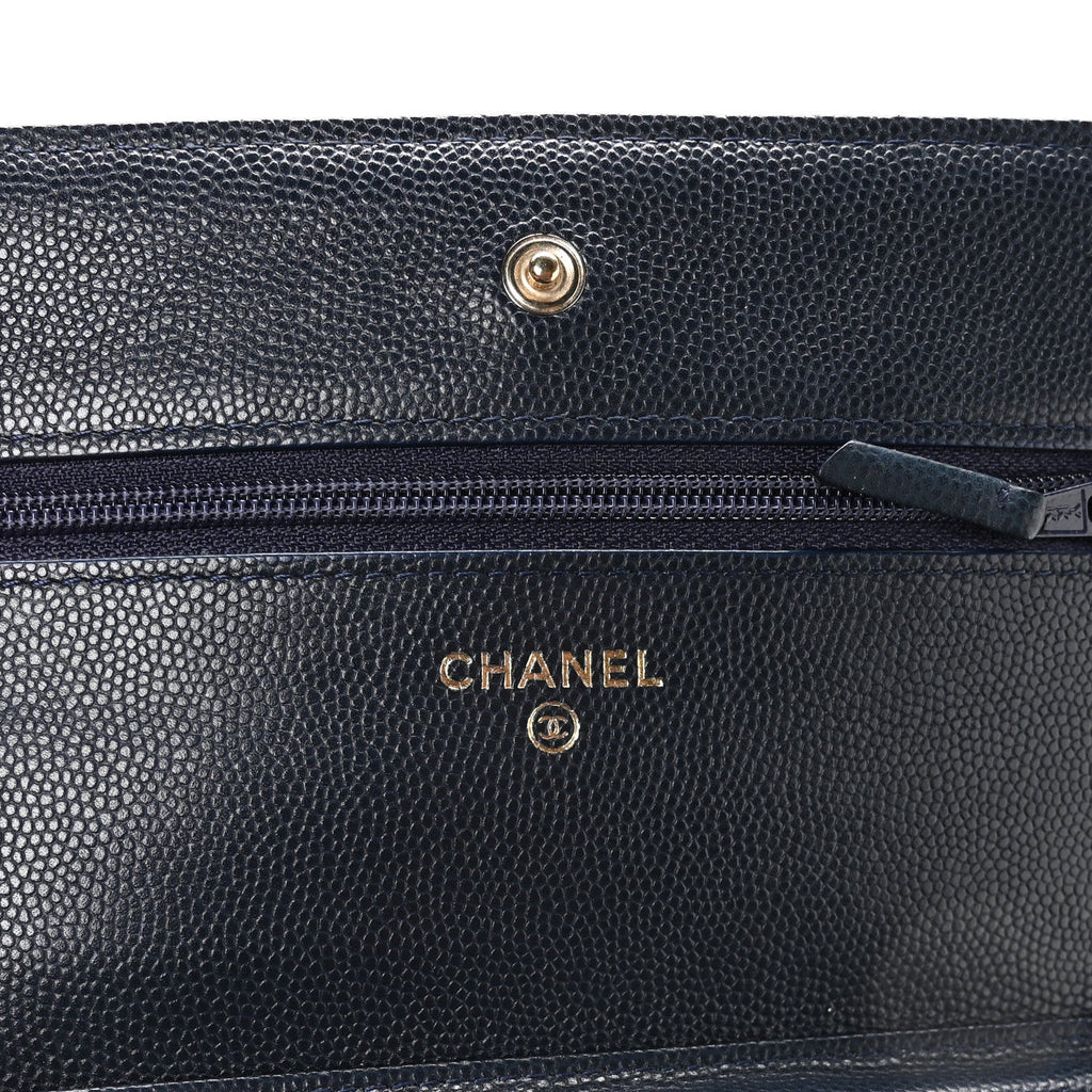 Chanel Caviar Quilted Wallet on Chain WOC Navy Blue