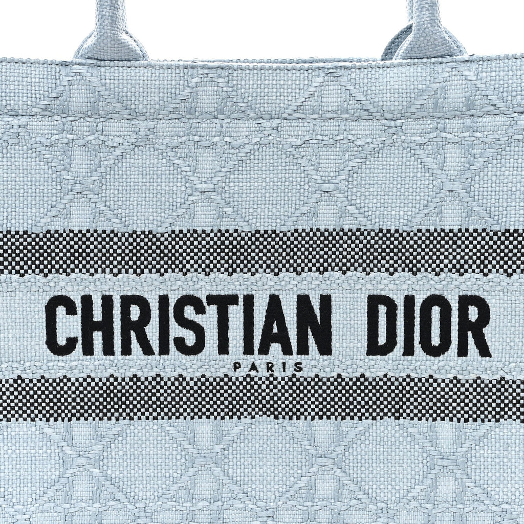 Christian Dior Raffia Cannage Medium Book Tote Blue