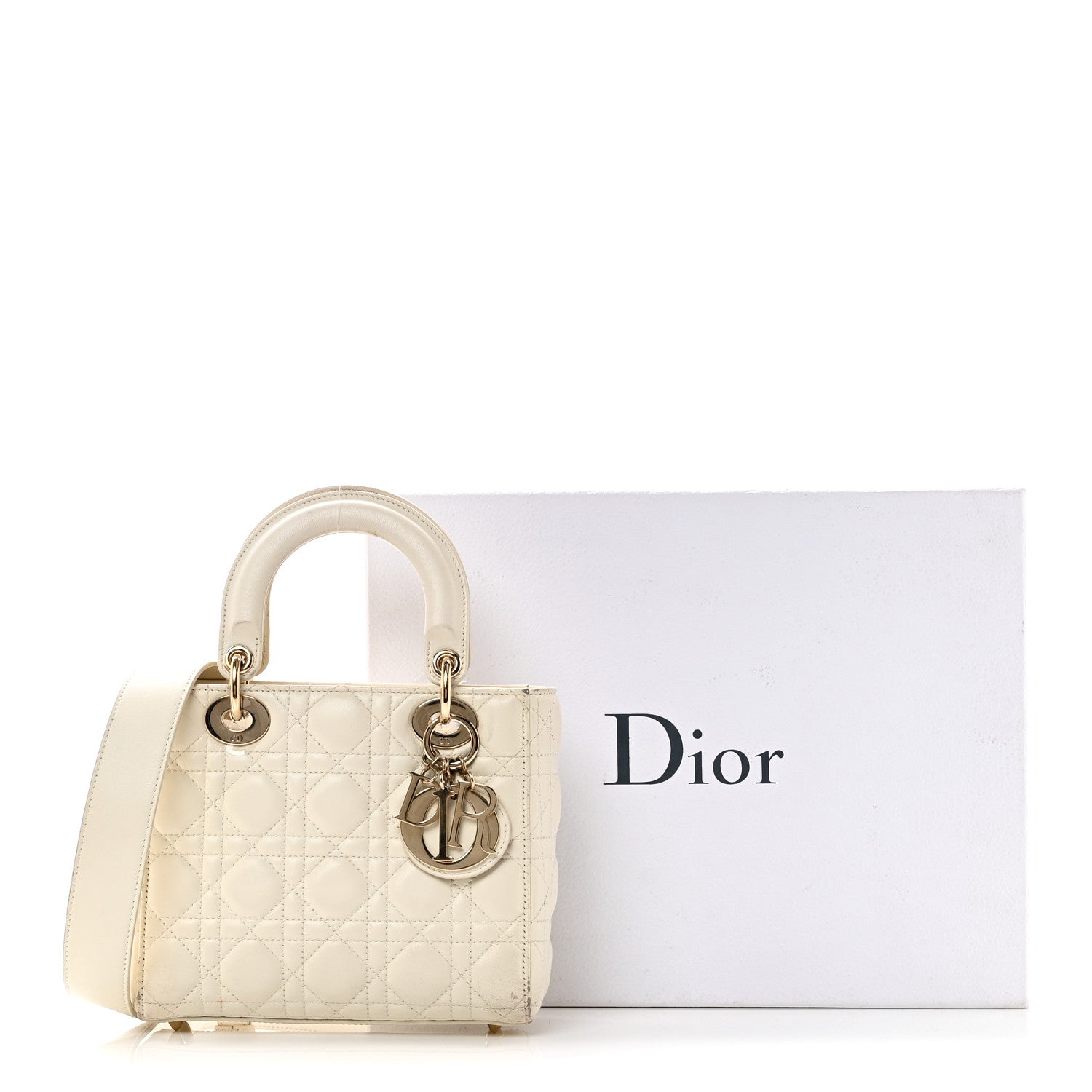 Christian Dior Lambskin Cannage Small My ABCDior Lady Dior White