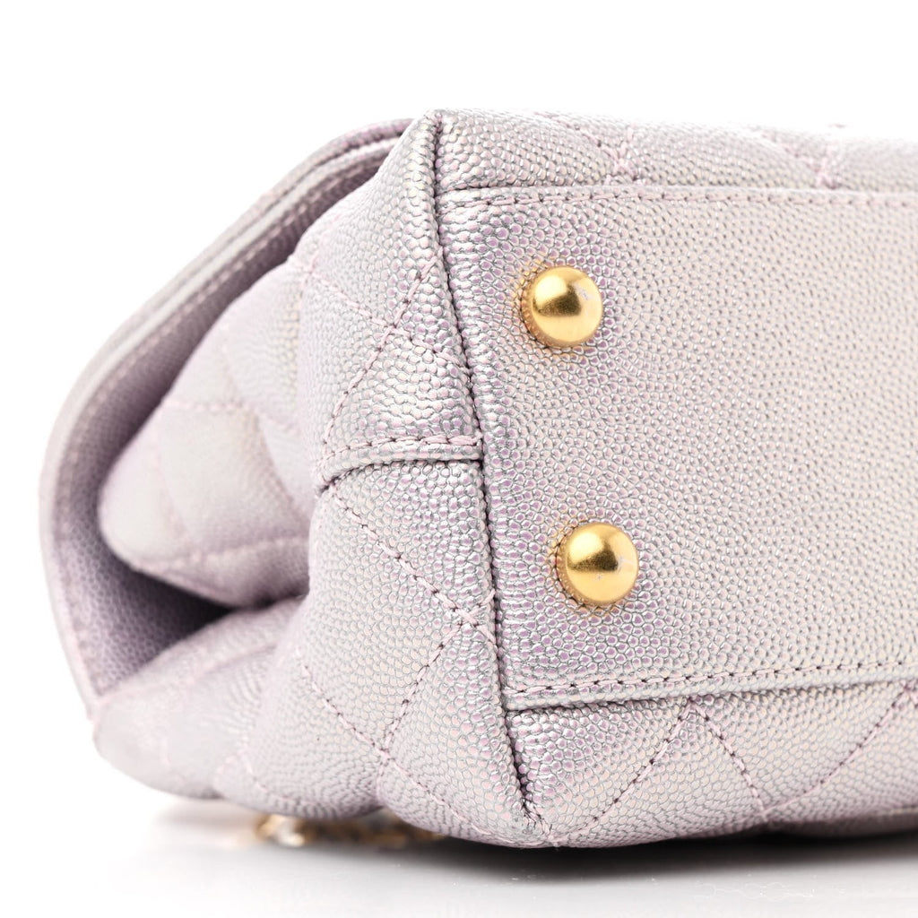 Chanel Metallic Caviar Quilted Extra Mini Coco Handle Flap Light Pink