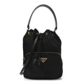 Prada Nylon Vela Saffiano Mini Bucket Crossbody Bag Black