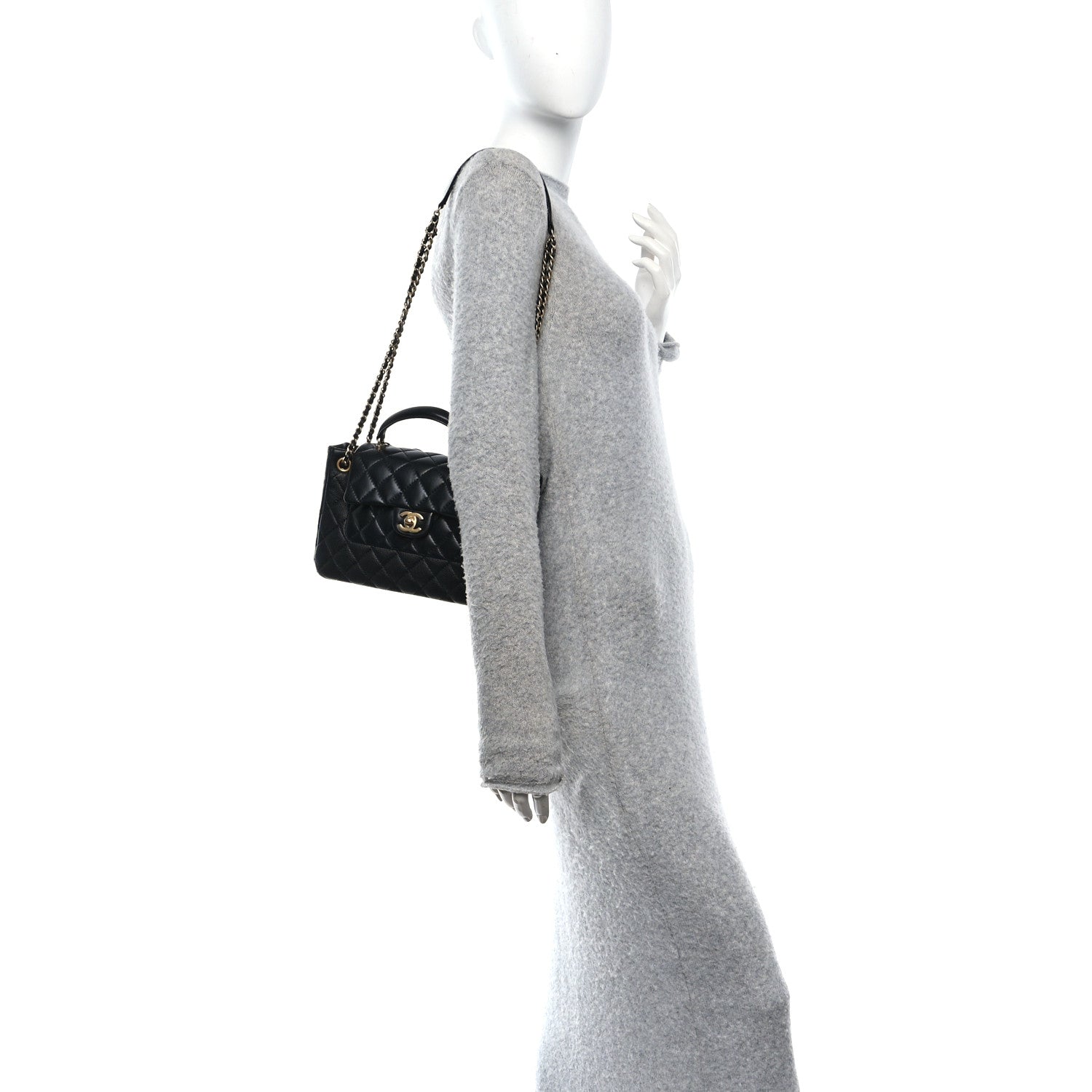 Chanel Caviar Calfskin Quilted Small Top Handle Flap Black