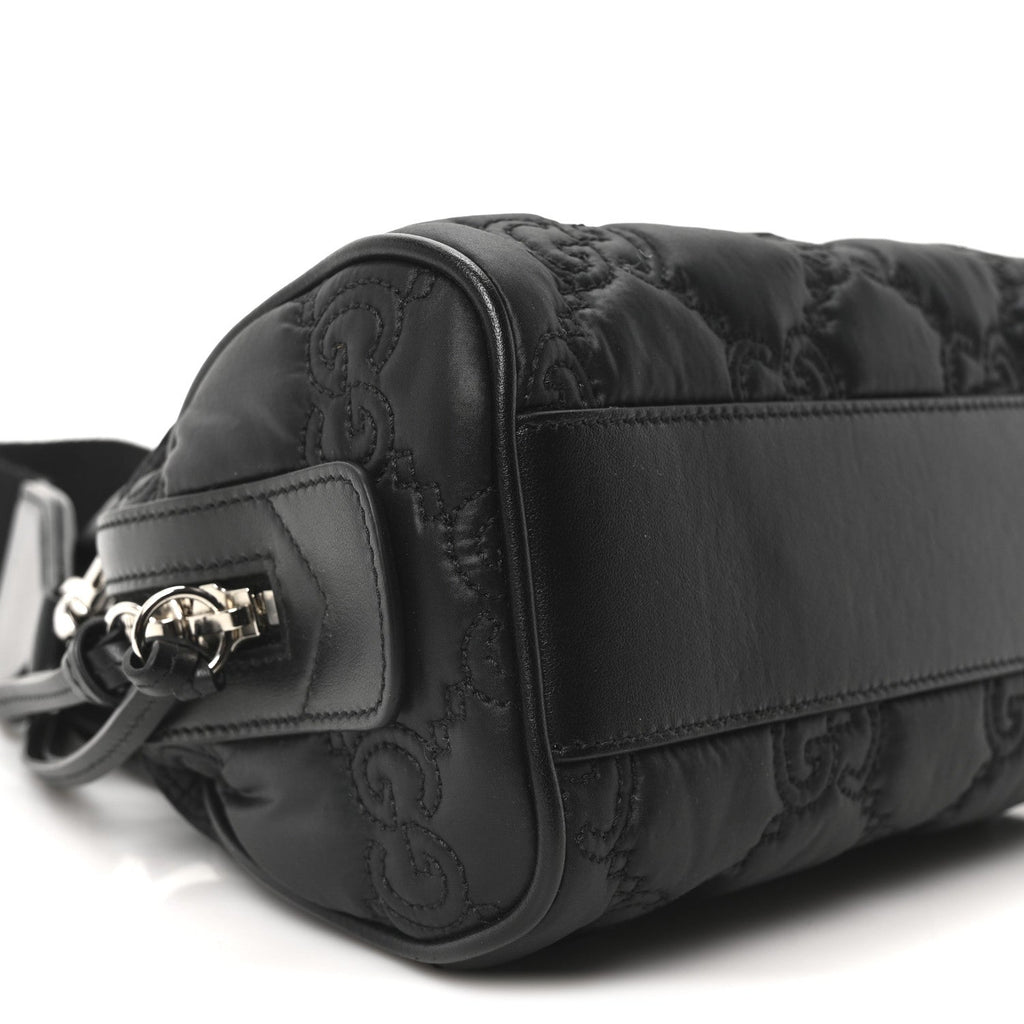 Gucci Nylon Calfskin Enamel GG Matelasse Mini Bowler Bag Black