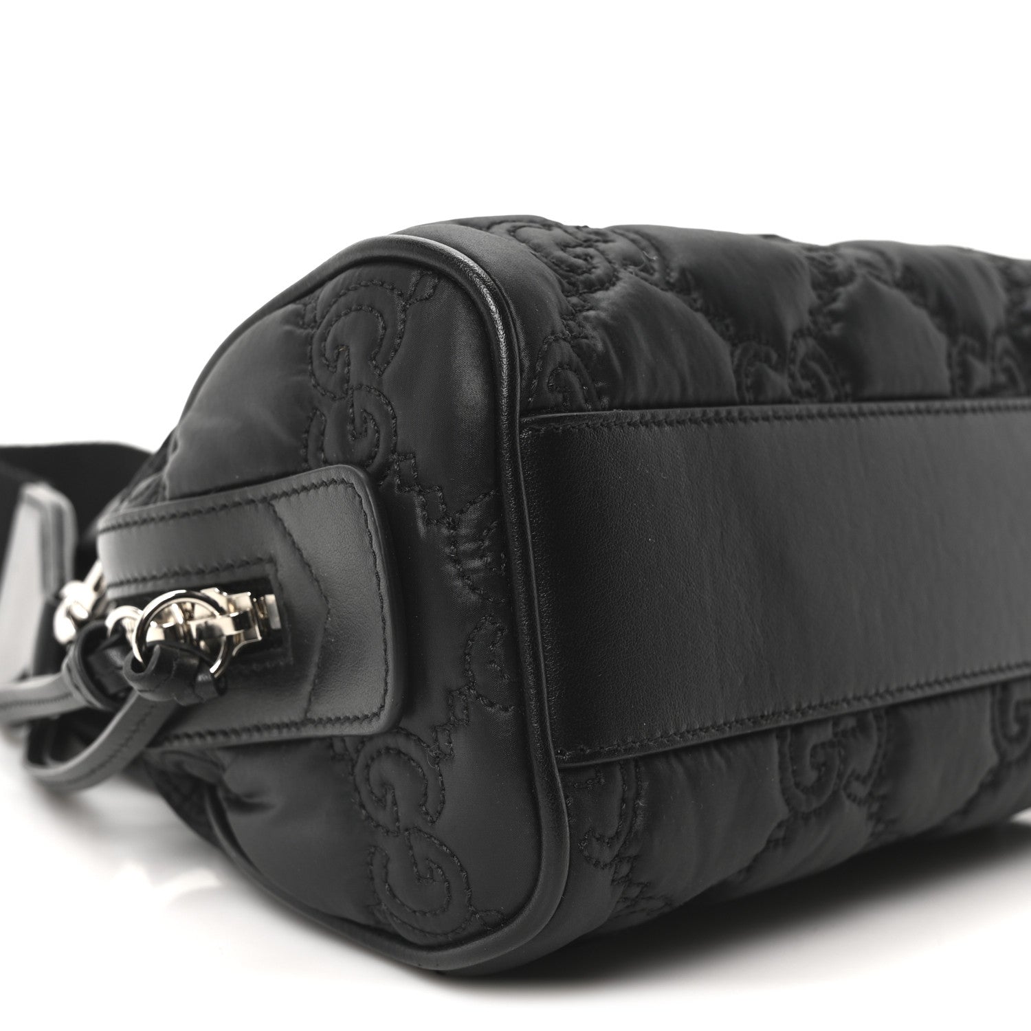 Gucci Nylon Calfskin Enamel GG Matelasse Mini Bowler Bag Black