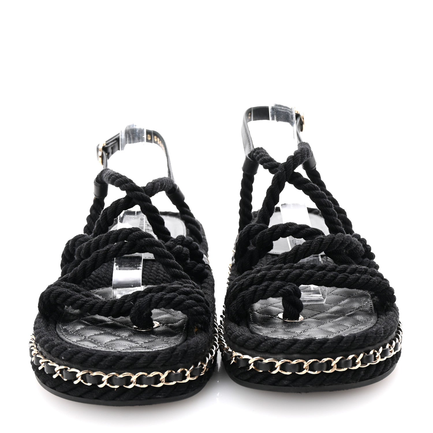 Lambskin Cord Chain CC Sandals 37 Black