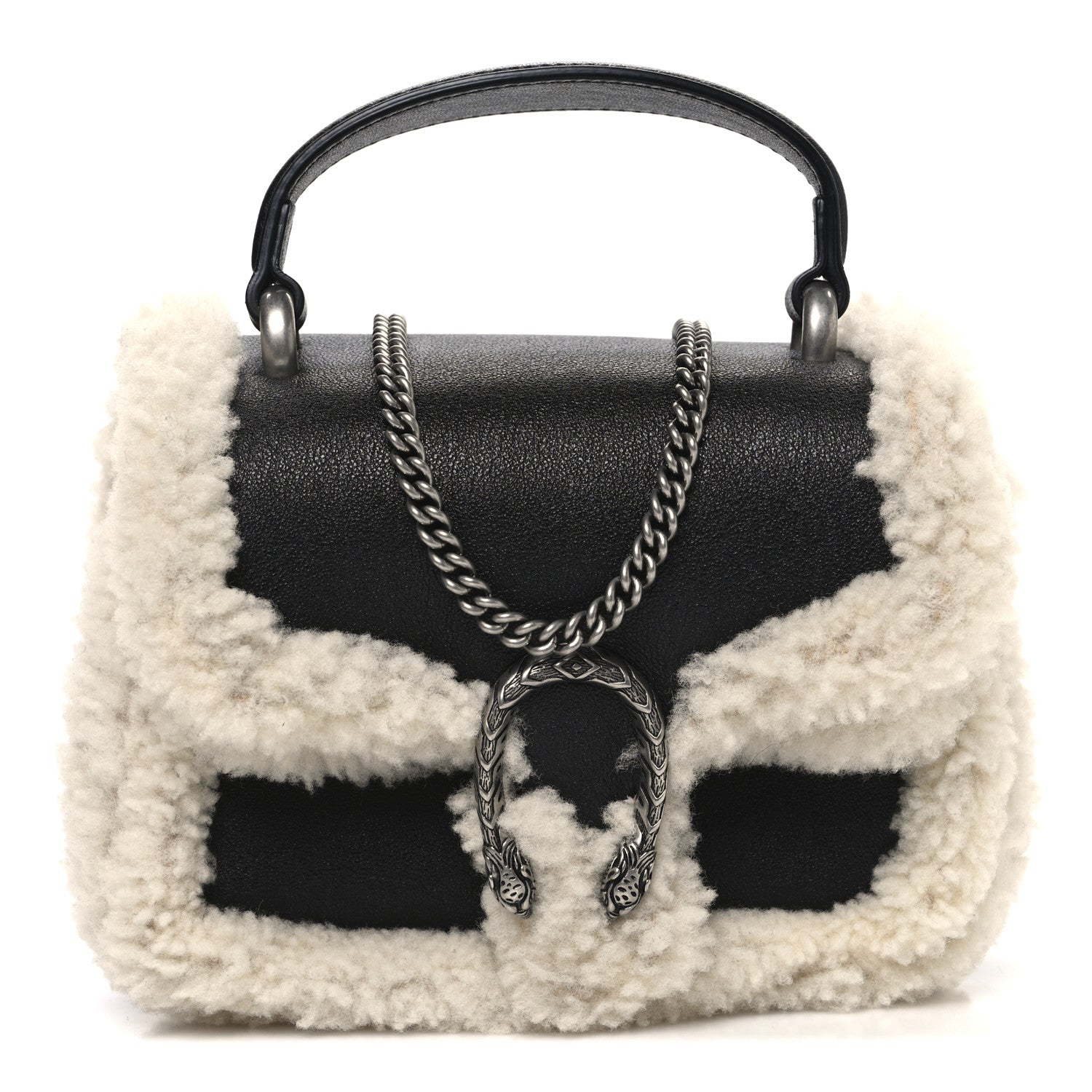 Gucci Sakai Be Green Calfskin Shearling Mini Dionysus Top Handle Bag Black