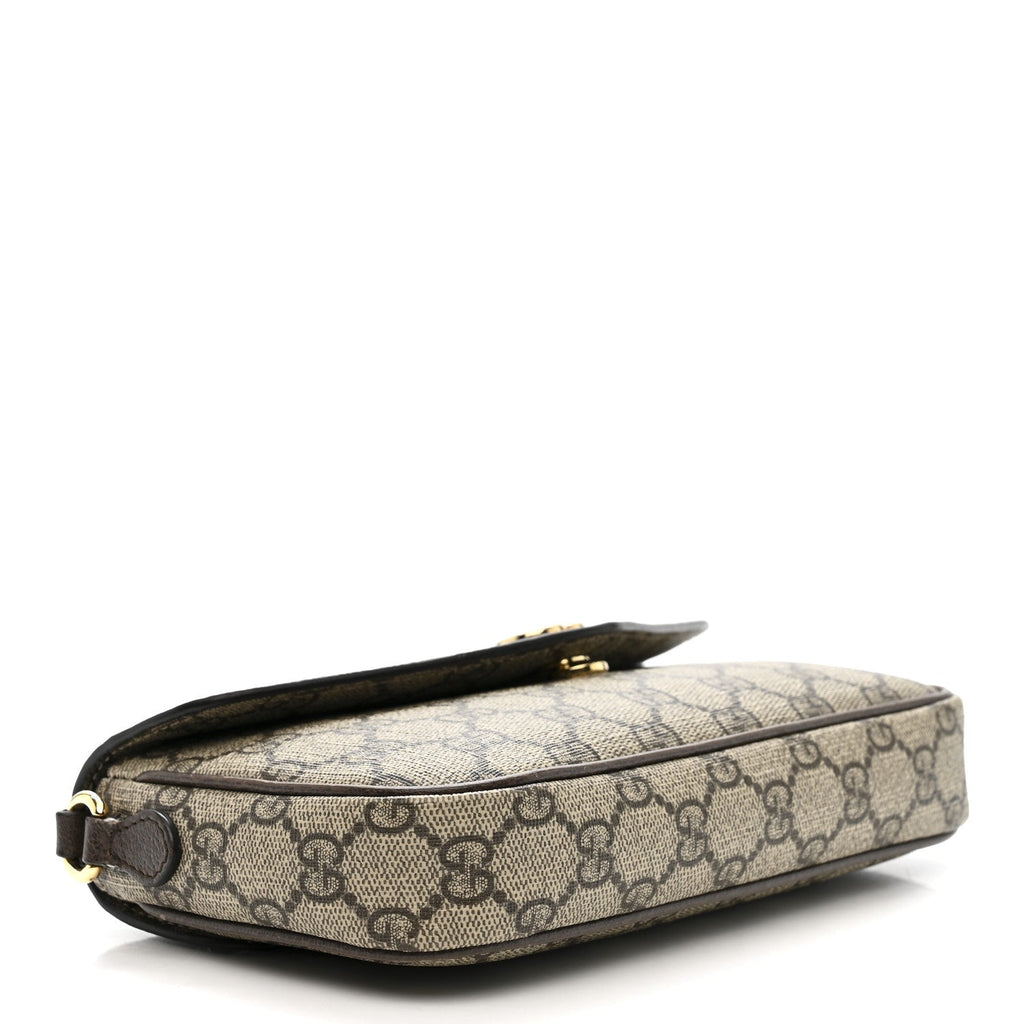 Gucci GG Supreme Monogram Textured Dollar Calfskin Web Mini Ophidia Envelope Shoulder Bag Beige Ebony New Acero