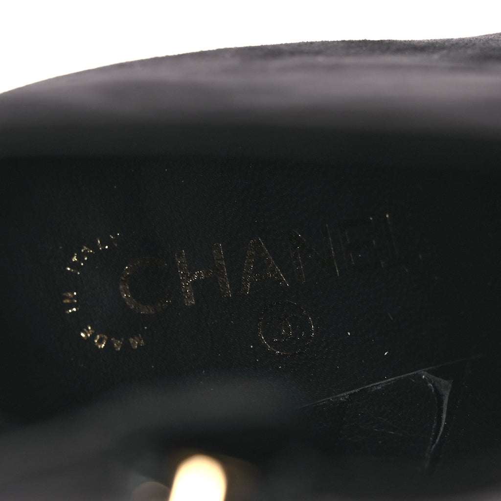 Chanel Suede Grosgrain CC Short Boots 36.5 Black
