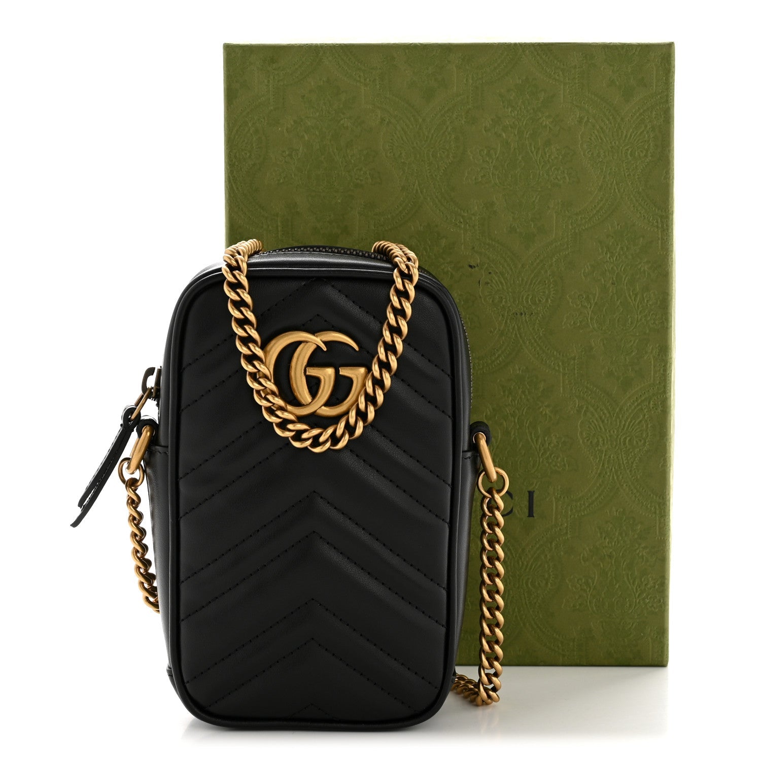 Gucci Calfskin Matelasse Mini GG Marmont Crossbody Bag Black