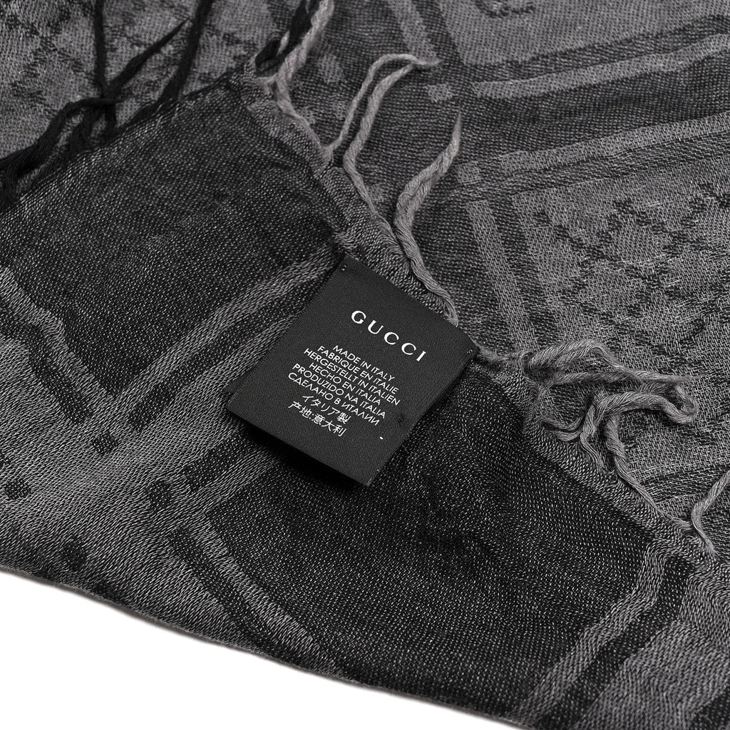 Gucci Wool Silk GG Monogram Diamante Plaid Surviee Shawl Graphite Black