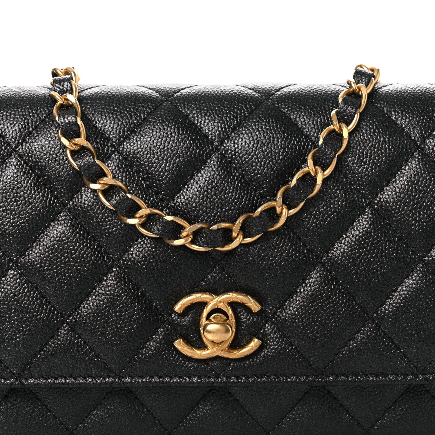 Chanel Pearly Caviar Quilted Fit For You Wallet On Chain WOC Black