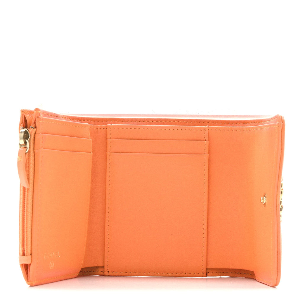 Goatskin Quilted Small Chanel 19 Flap Wallet Orange