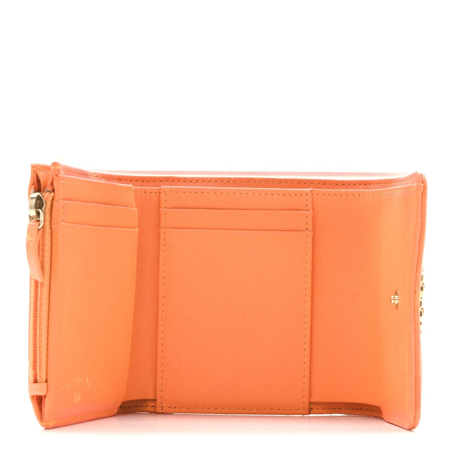 Goatskin Quilted Small Chanel 19 Flap Wallet Orange