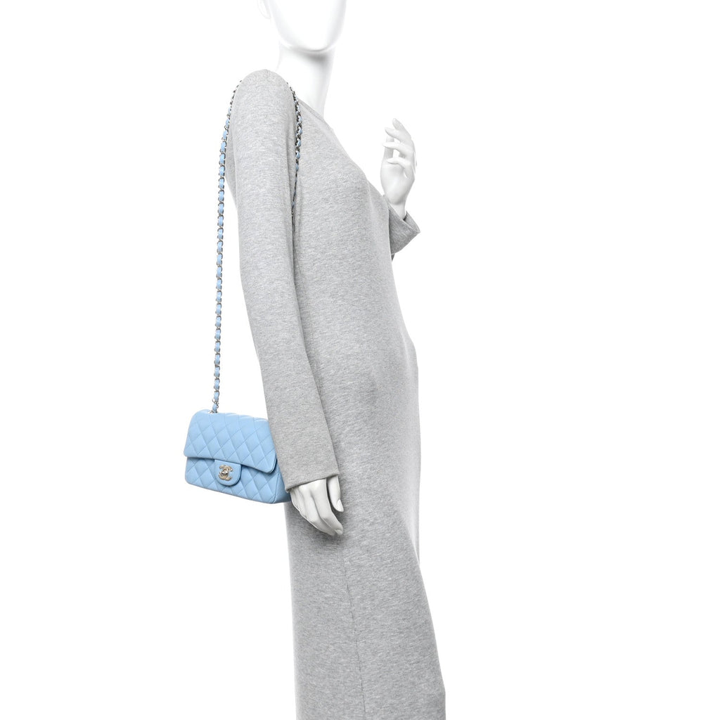 Chanel Lambskin Quilted Mini Rectangular Flap Light Blue