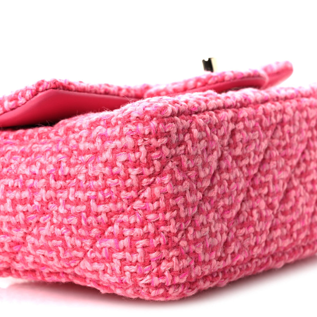 Chanel Wool Tweed Quilted Mini Rectangular Flap Dark Pink Fuchsia