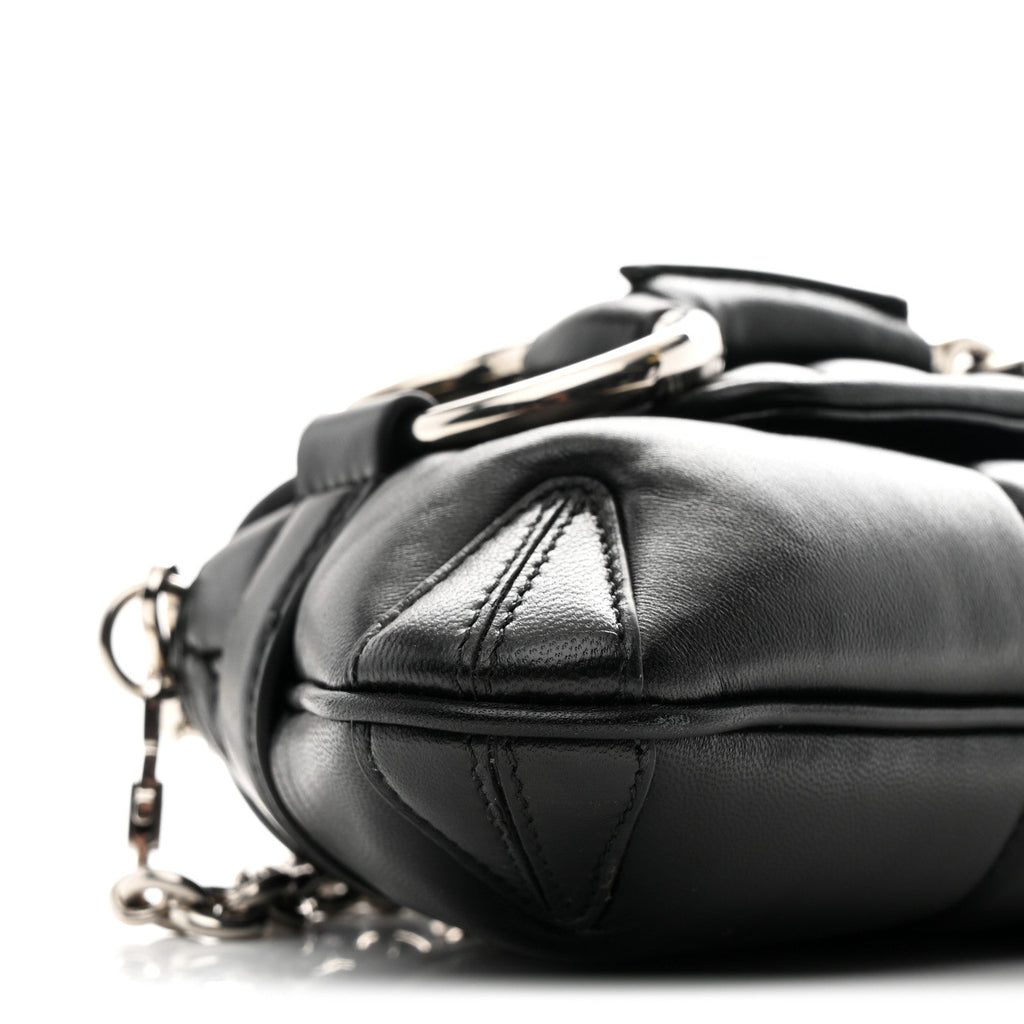 Gucci Nappa Vertical Matelasse Small Maxi Horsebit Chain Shoulder Bag Black