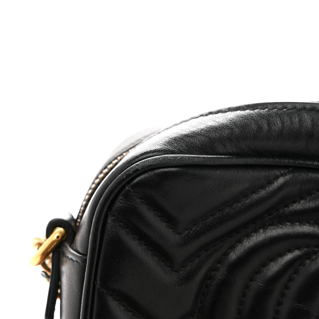 Gucci Calfskin Matelasse Mini GG Marmont Chain Shoulder Bag Black
