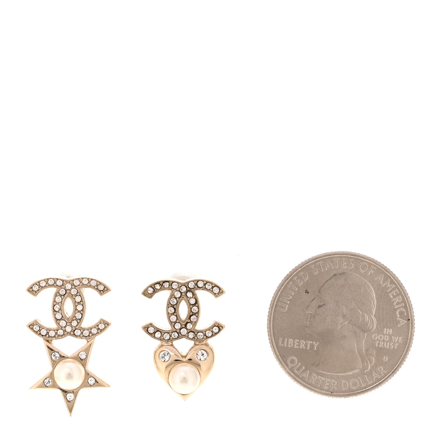 Crystal Pearl Charming Winter CC Star Heart Earrings Gold
