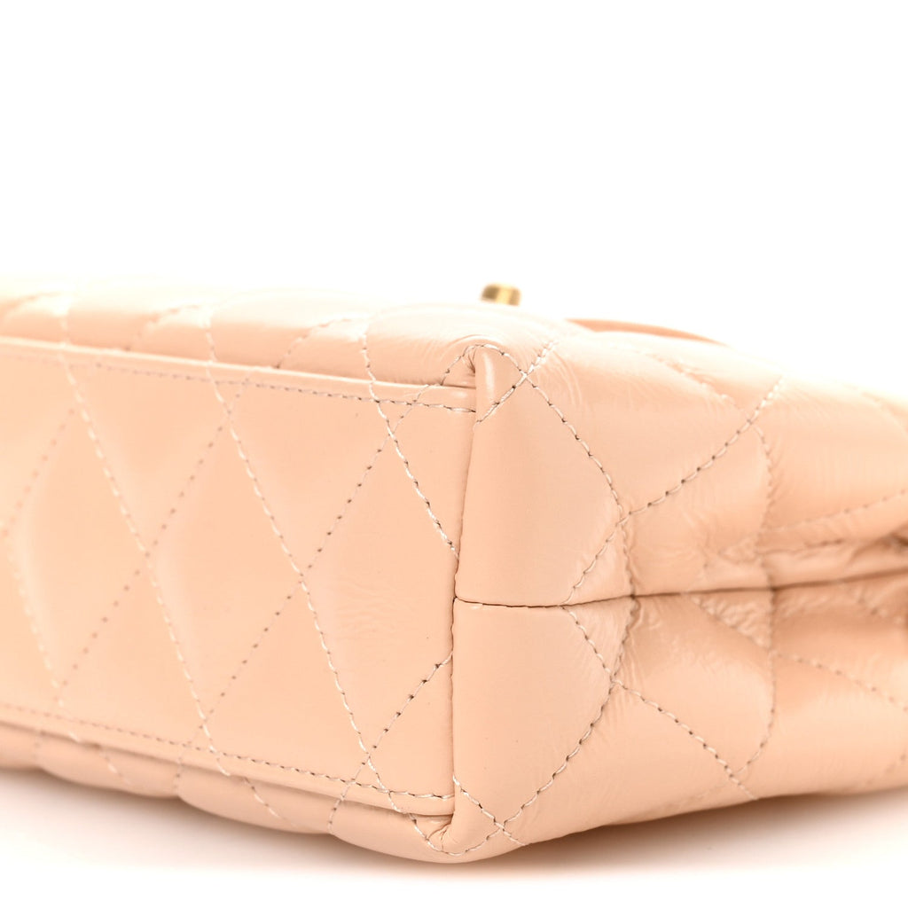 Chanel Shiny Aged Calfskin Quilted Nano Kelly Shopper Beige