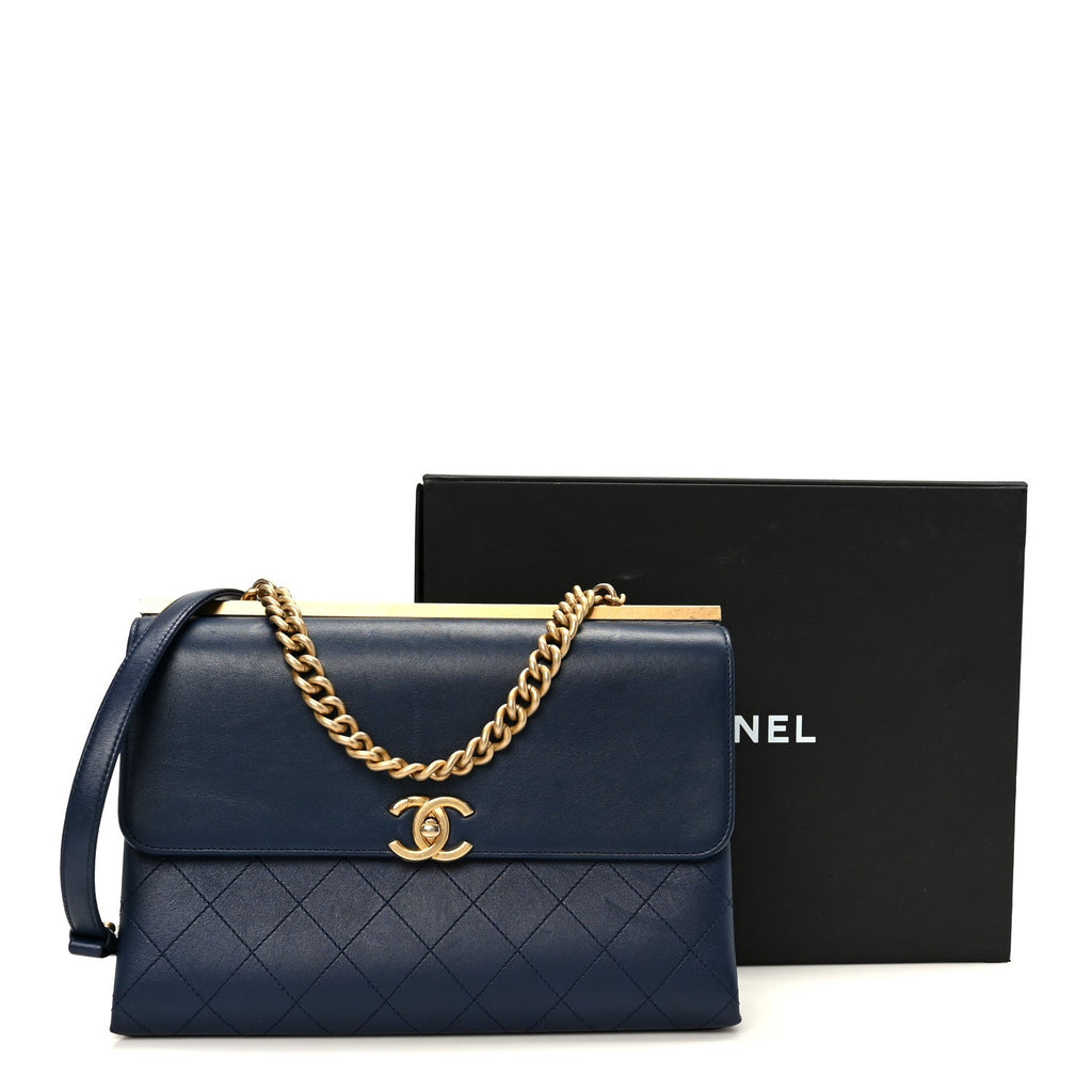 Chanel Lambskin Stitched Coco Luxe Medium Flap Blue