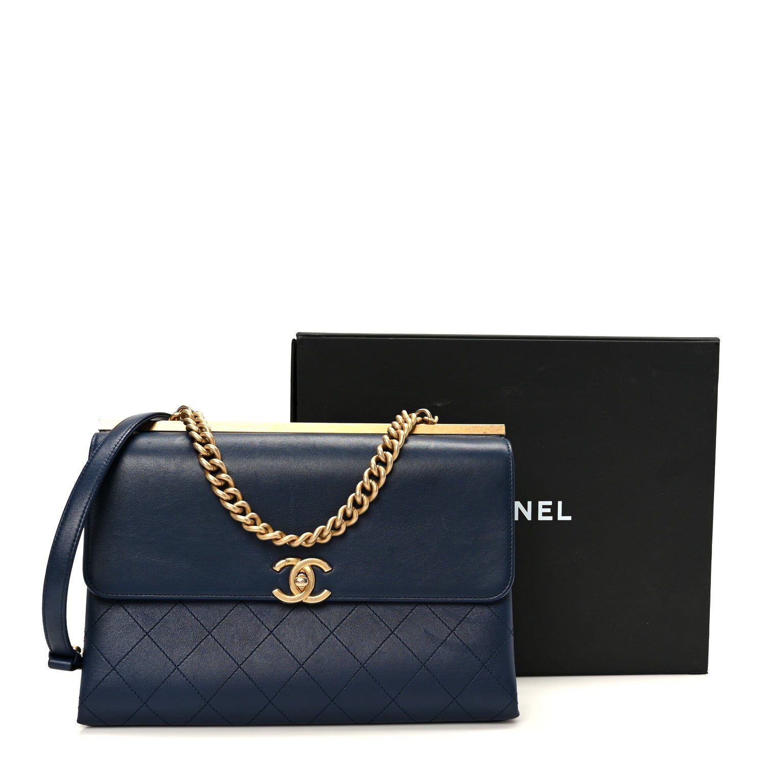 Chanel Lambskin Stitched Coco Luxe Medium Flap Blue