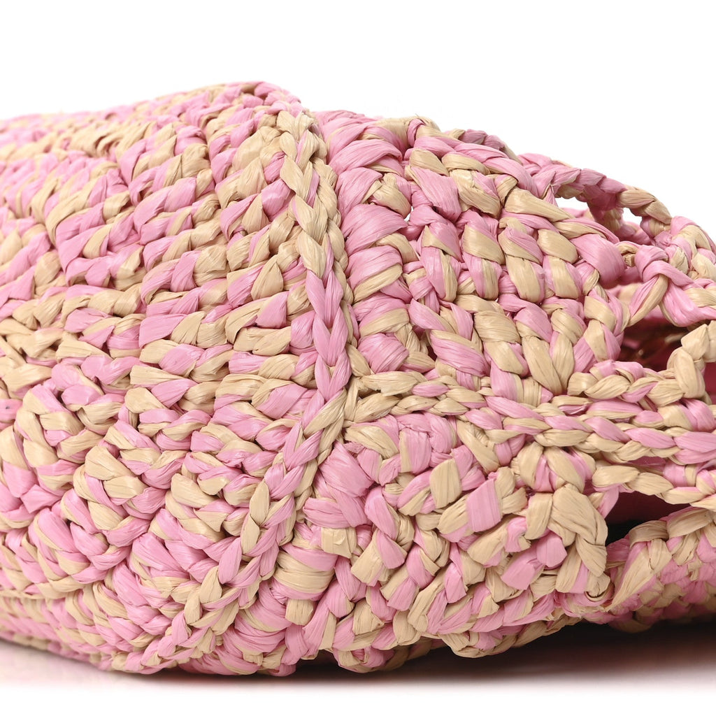 Chanel Raffia Effect Braided Small Shopping Bag Beige Pink